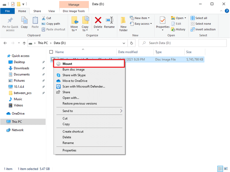 Explorador de archivos montar Windows 10 ISO