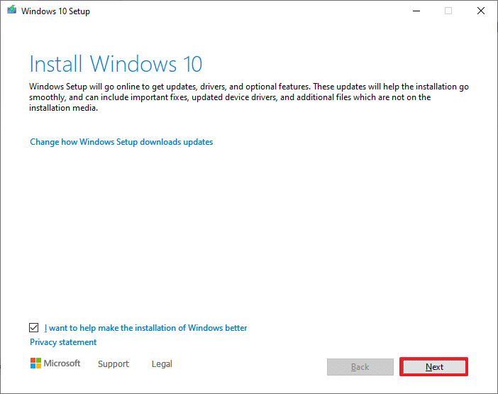 Windows 10 de noviembre de 20210, configuración de actualización ISO