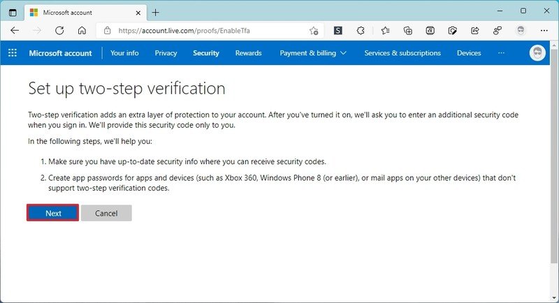 Configurar la verificación en dos pasos