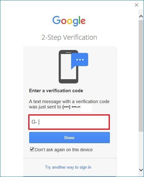 Código de verificación de 2 pasos de Gmail en Outlook