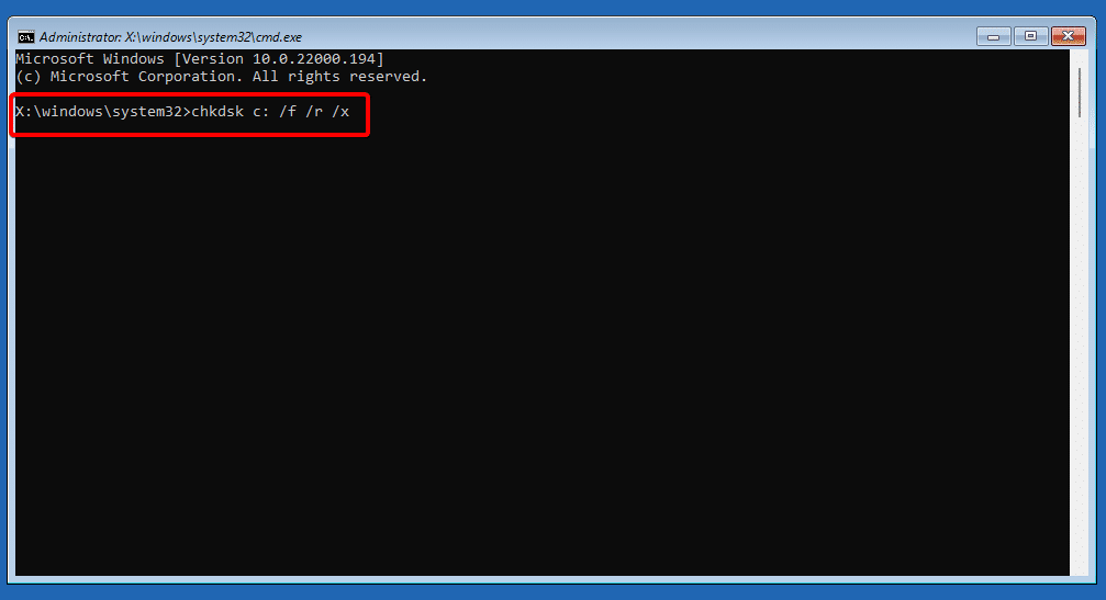 comando chkdsk trampa de acceso a datos no válidos windows 11