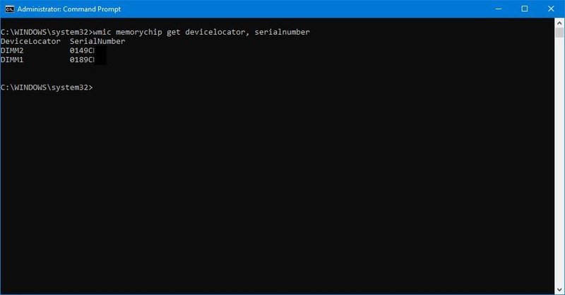 Comando de número de serie de RAM de Windows 10