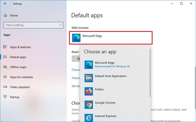 Windows 10 establece el navegador predeterminado