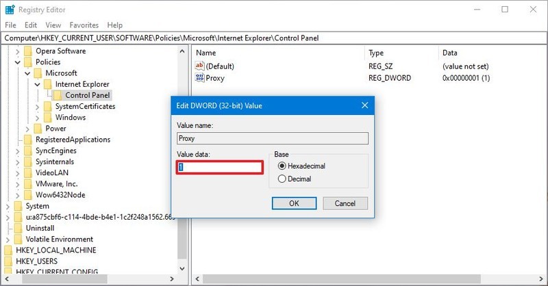 Desactivar la opción de registro de configuración de proxy