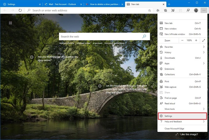 Opción de configuración de Microsoft Edge