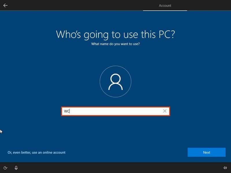 Windows 10 Pro OOBE crea una cuenta local