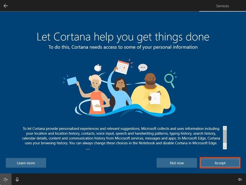 Windows 10 OOBE habilita Cortana