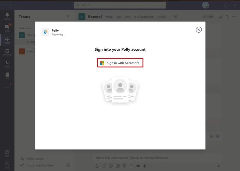 Polly inicia sesión en Microsoft Teams