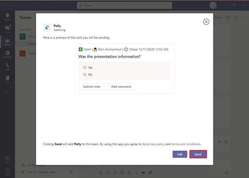 Publicar encuesta en el canal de Microsoft Teams