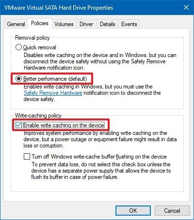 Habilitar el almacenamiento en caché de escritura en disco en Windows 10