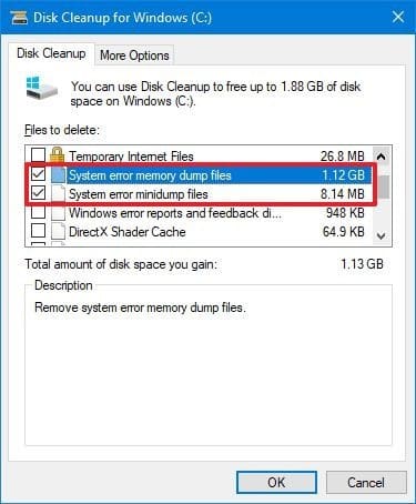 Liberador de espacio en disco eliminar archivos de volcado de memoria