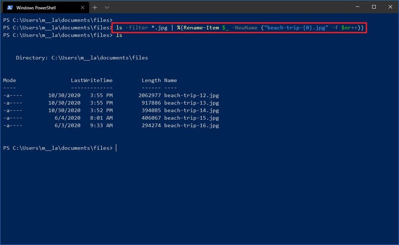 PowerShell solo cambia el nombre de archivos de extensión específicos