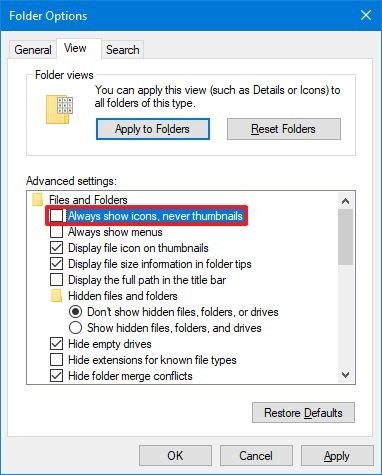 Habilitar miniaturas en Windows 10