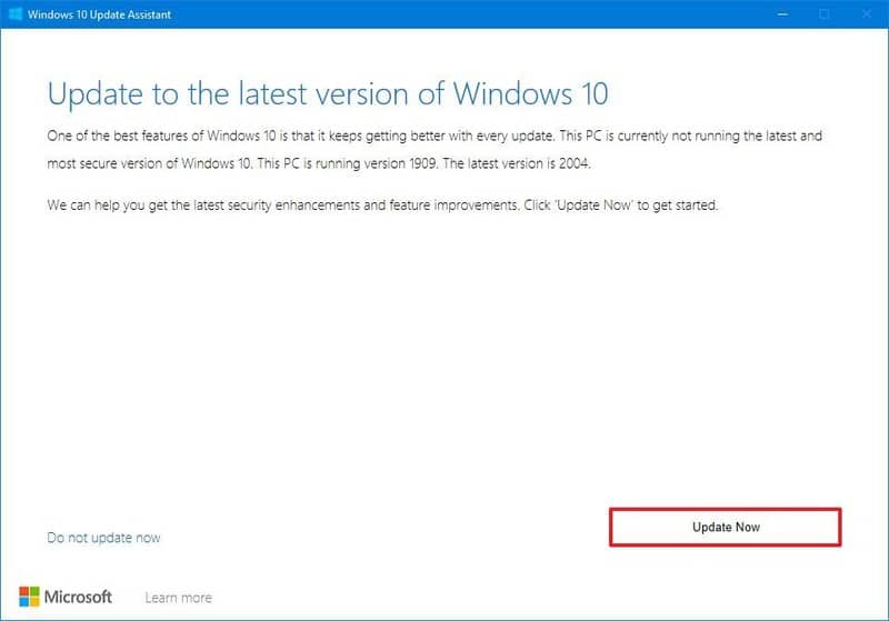 Asistente de actualización de Windows 10 para la versión 20H2
