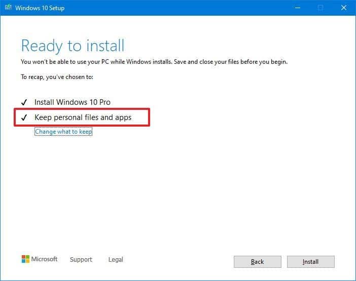 Actualización de Windows 10 manteniendo archivos y aplicaciones
