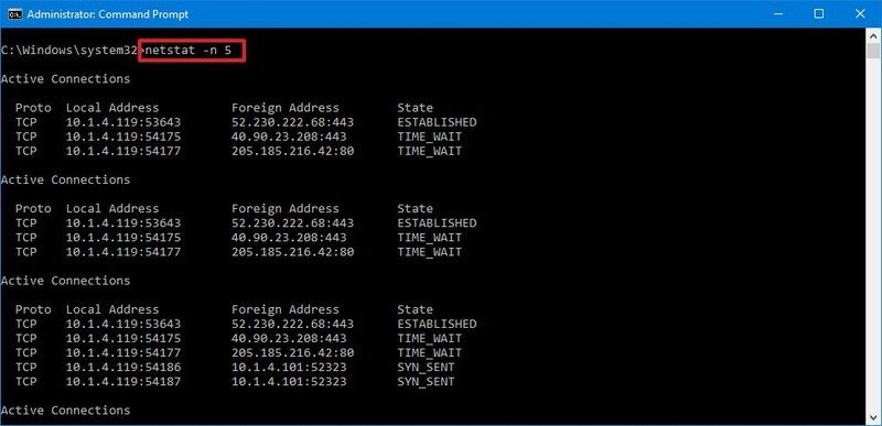 Comando de intervalo de Netstat