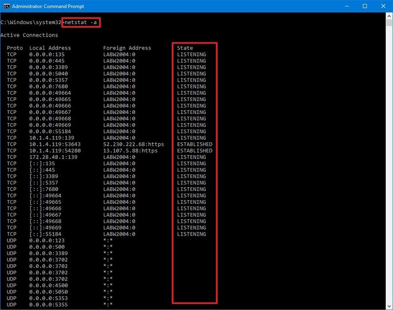 Comando Netstat -a