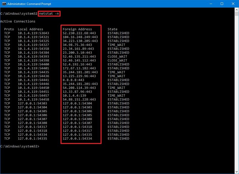 Comando Netstat -n