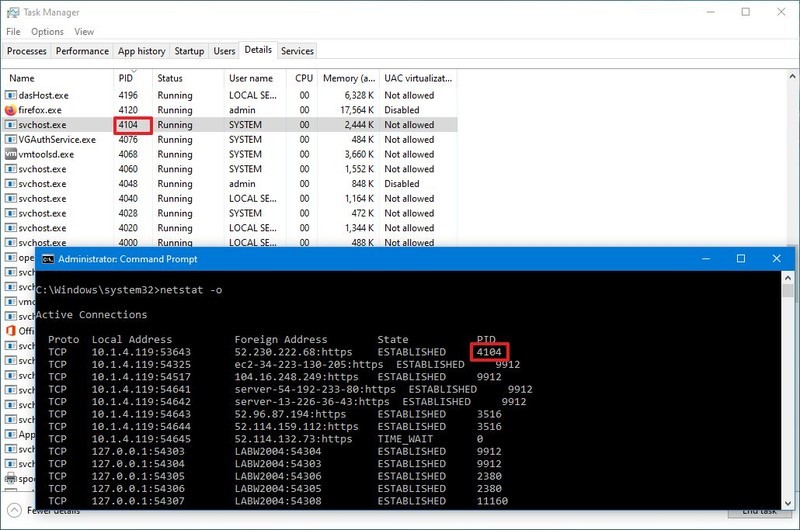 Netstat -o comando y Administrador de tareas