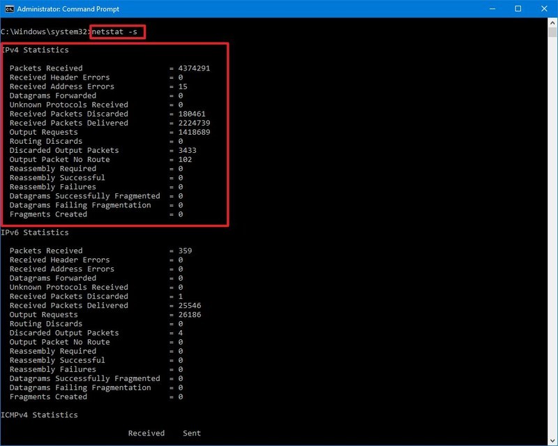 Comando Netstat -s