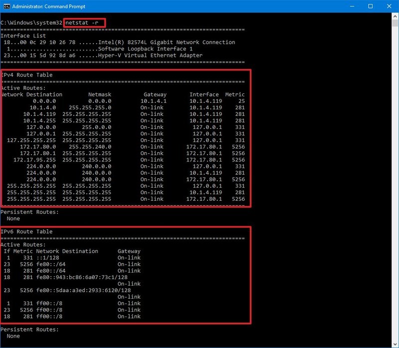 Tabla de enrutamiento de Netstat