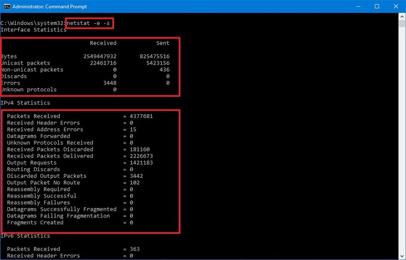 Comando Netstat -es