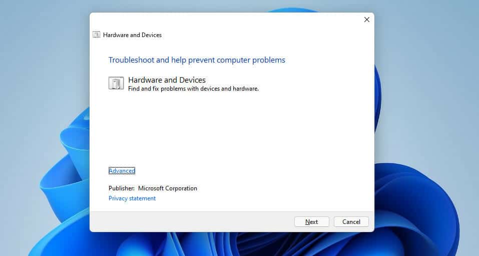Solucionador de problemas de hardware y dispositivos La pantalla táctil de Windows 11 no funciona