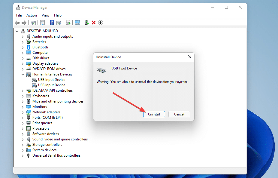 Botón de desinstalación La pantalla táctil de Windows 11 no funciona