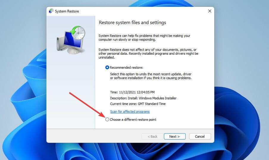 Elija una opción de punto de restauración diferente La pantalla táctil de Windows 11 no funciona