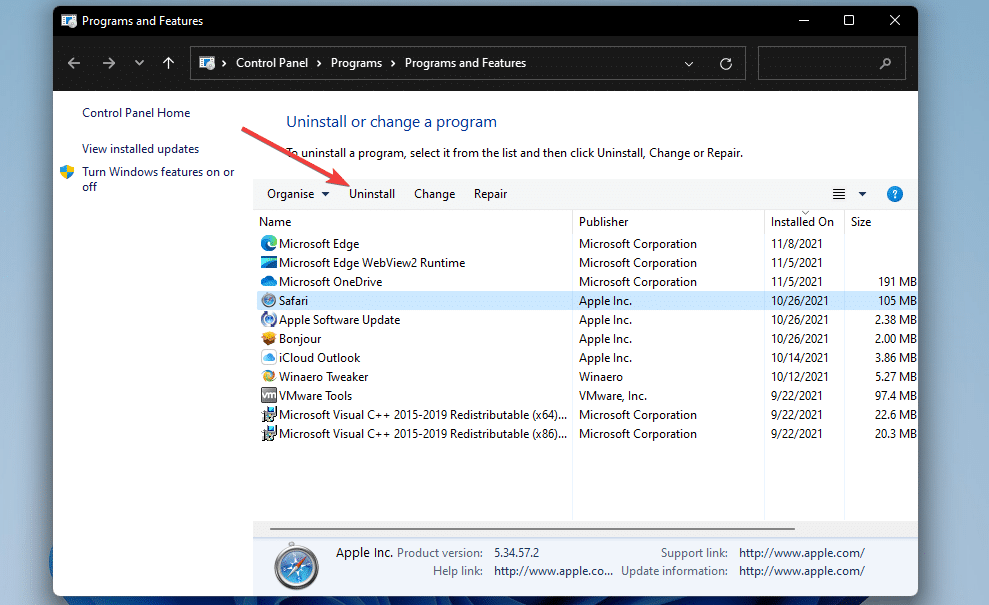 Botón de desinstalación La pantalla táctil de Windows 11 no funciona