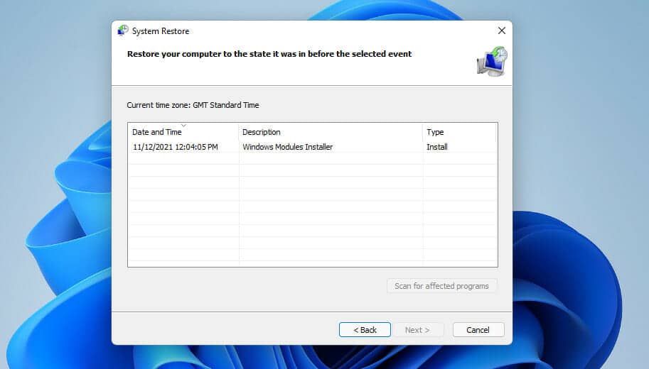 Restaurar puntos La pantalla táctil de Windows 11 no funciona