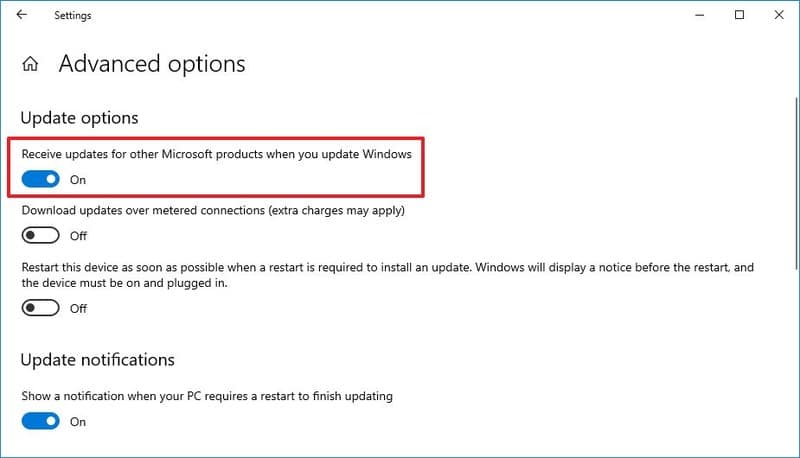Habilitar actualizaciones de productos de Microsoft