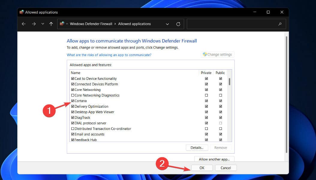 cortana-allow-firewall cortana no funciona windows 11