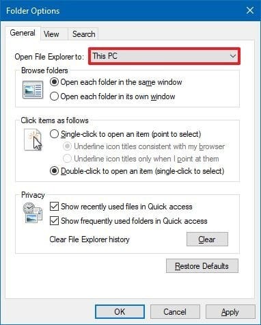 Abra esta PC en lugar de acceso rápido