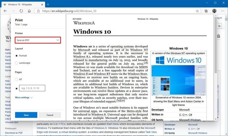 Microsoft Edge guardar como opción PDF