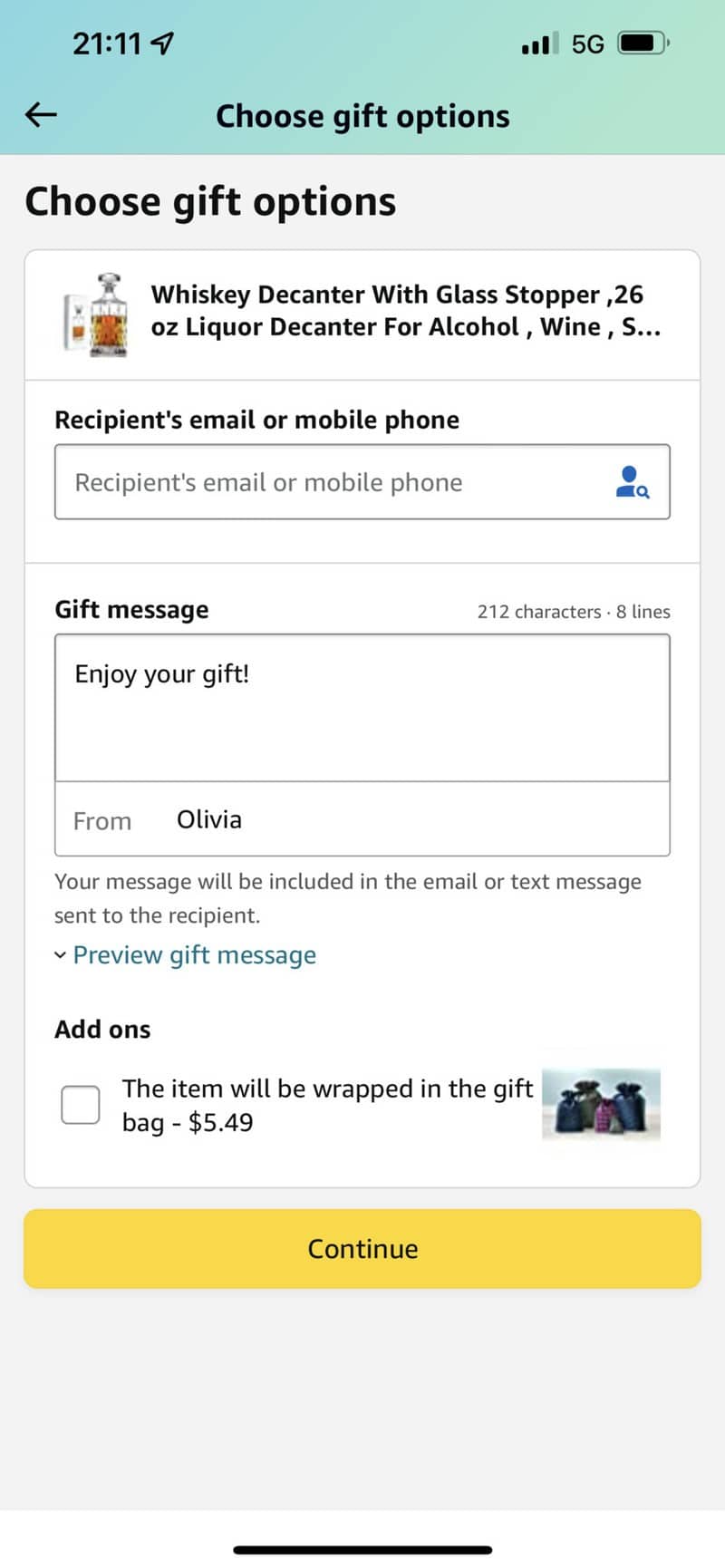 Captura de pantalla de Amazon Cómo enviar regalos