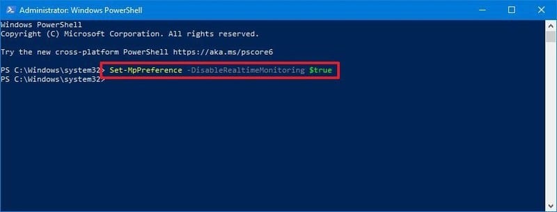 Microsoft Defender deshabilita la protección con PowerShell