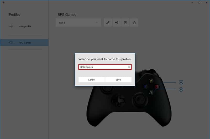 Botón Xbox Reasignar perfil Cambiar nombre