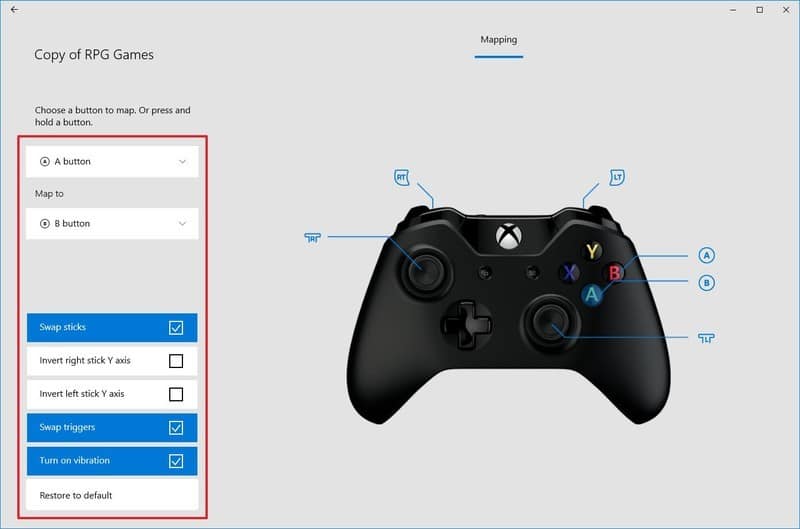 Reasignar los botones del controlador Xbox One en un perfil personalizado