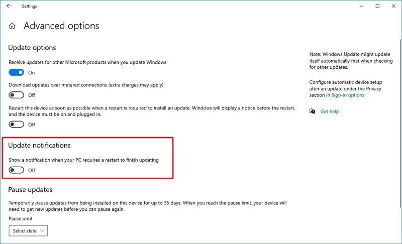 Deshabilitar las notificaciones de reinicio de actualizaciones en Windows 10