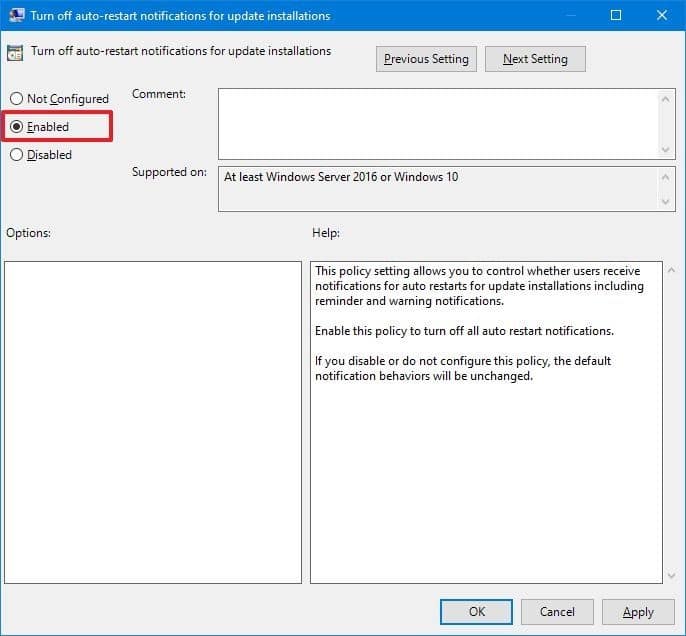 Desactivar las notificaciones de reinicio automático para las instalaciones de actualizaciones