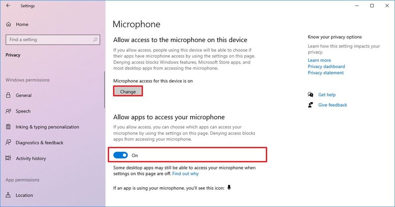 Windows 10 habilita el acceso al micrófono para aplicaciones
