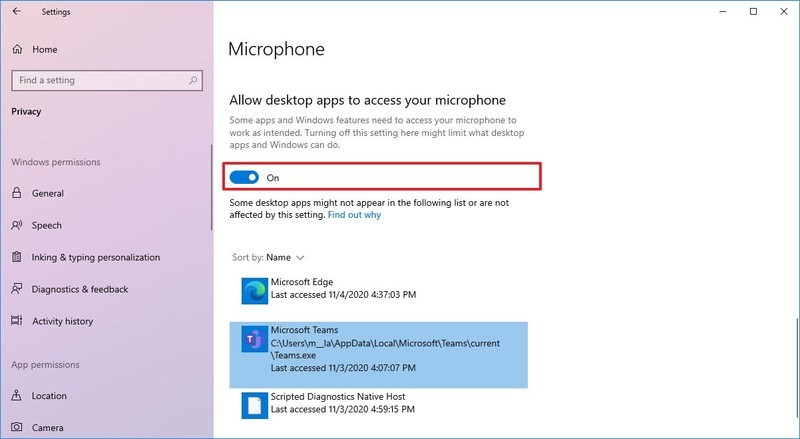 La privacidad de Windows 10 permite el acceso al micrófono de Teams