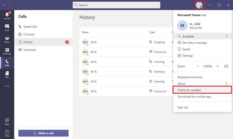 Actualice Microsoft Teams para solucionar problemas