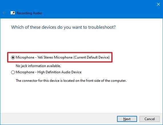 Seleccione el micrófono para arreglar en Windows 10