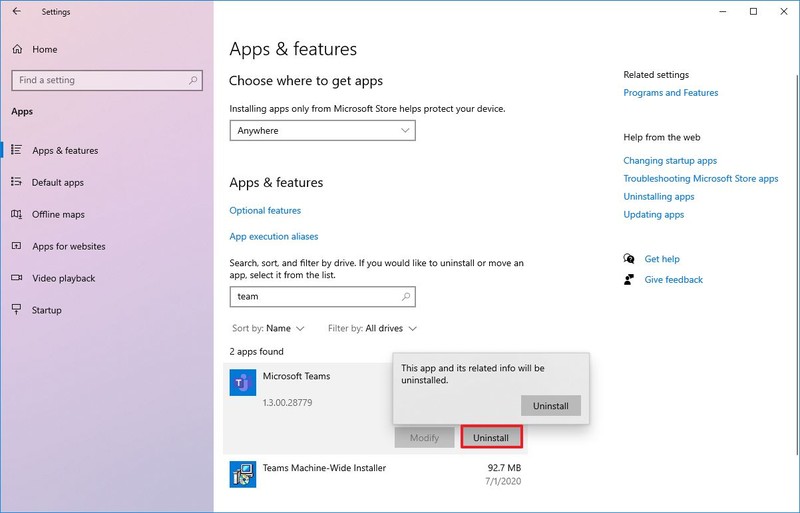 Desinstalar Microsoft Teams en Windows 10
