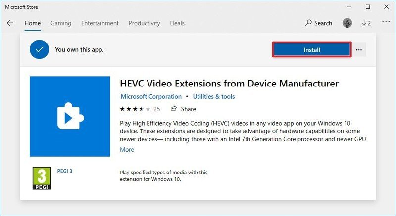 Instale la versión gratuita del códec HEVC