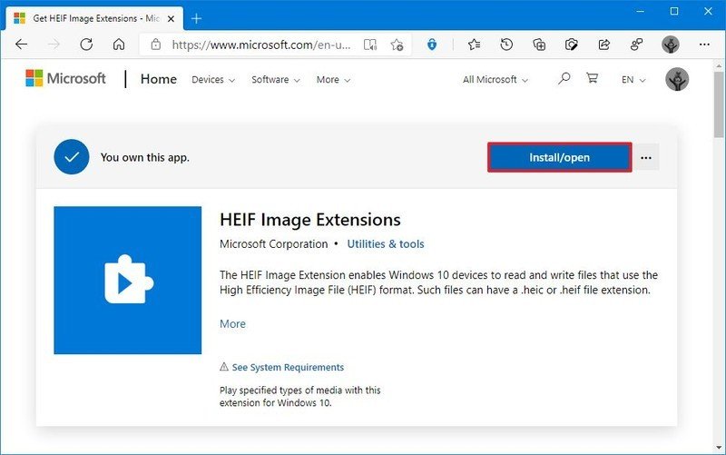 Descarga gratuita del códec HEIF en Windows 10