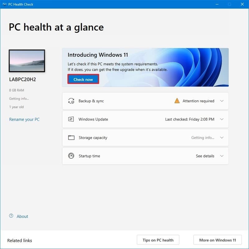 Comprobación de compatibilidad de hardware de Windows 11