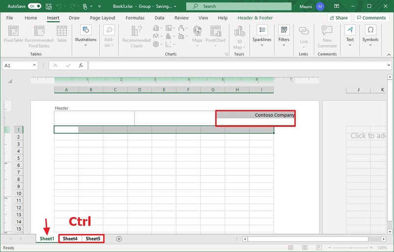 El encabezado se aplica a todas las hojas en Excel